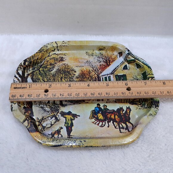 Vintage Action Industries Tin Tray Metal Plate Winter Scene 1985 Hong Kong - Picture 8 of 9